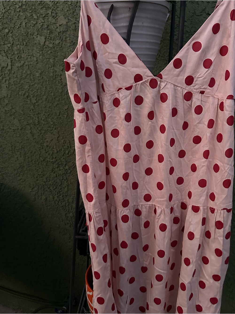 Pink Polka Dot V-Neck Mini Dress with Red Spots
